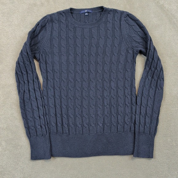 Vintage Gap Sweater Womens Medium Navy Blue Cable Knit Angora Blend Crew Neck — photo 2